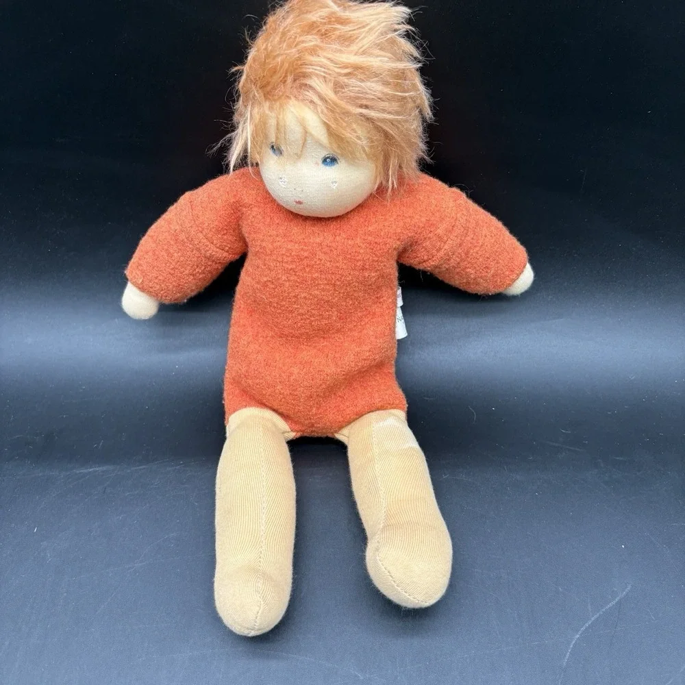 Nanchen Natur Vintage Boy Doll Orange Wool Germany Waldorf Style 12